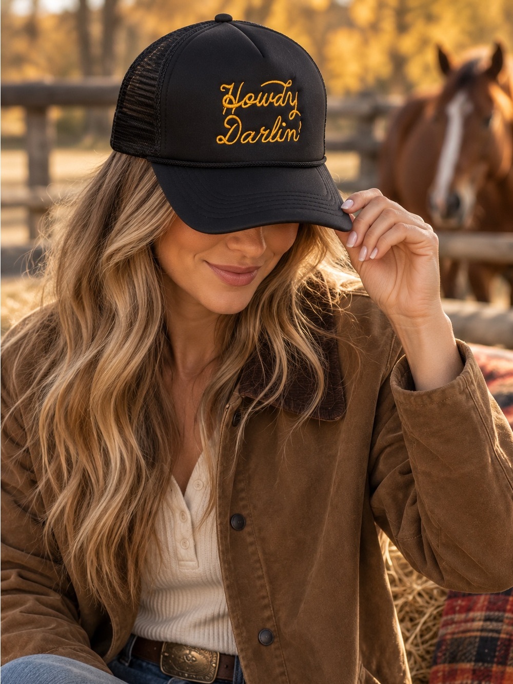 Howdy Darlin’ Embroidered Black Trucker Hat